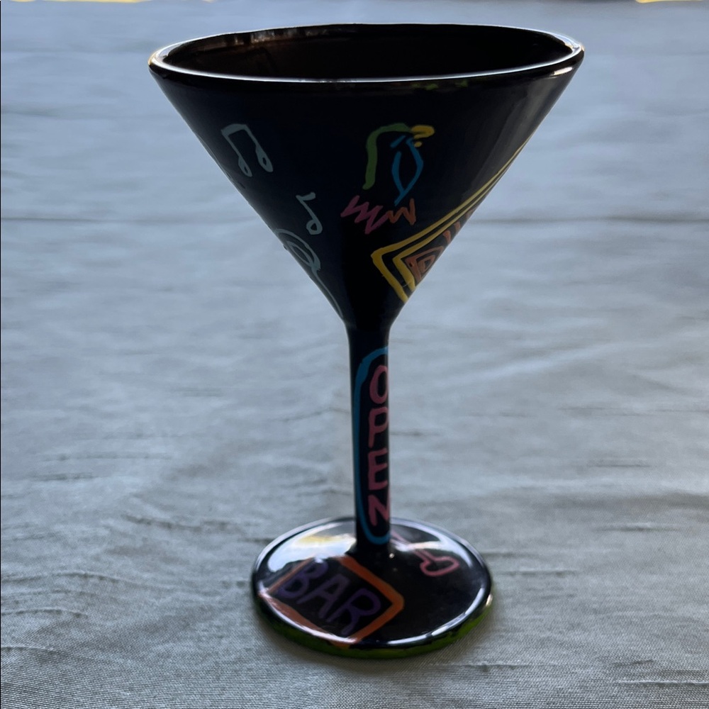 Lolita Decorative Martini Glass Hand Painted with Neon Accents